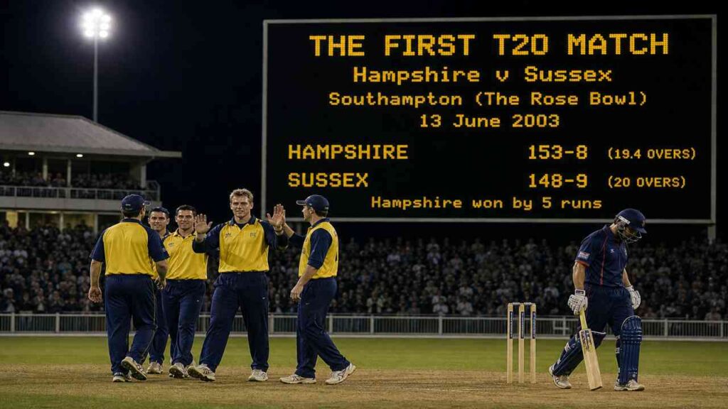First T20 match 2003 Hampshire vs Sussex at Southampton night cricket match scoreboard and players