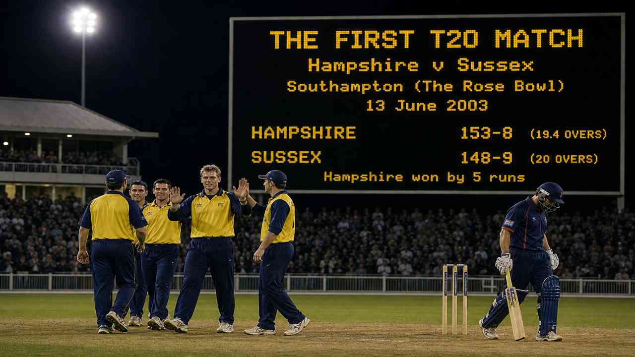 First T20 match 2003 Hampshire vs Sussex at Southampton night cricket match scoreboard and players