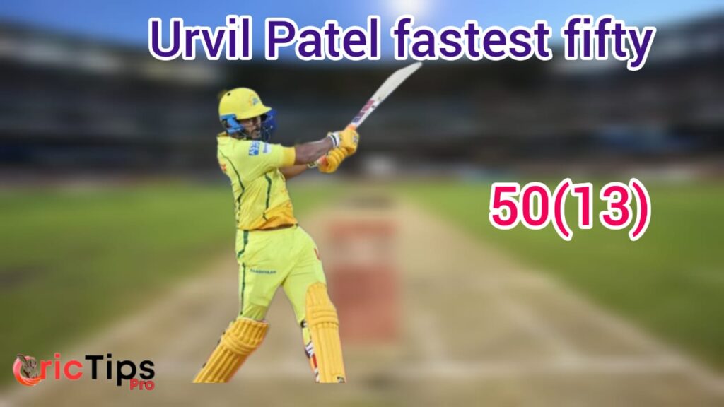 Urvil Patel celebrates after scoring the fastest fifty in IPL history for Chennai Super Kings