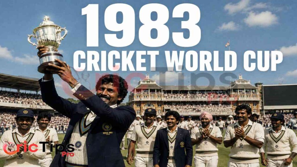 1983 Cricket World Cup winning moment as Kapil Dev lifts the trophy after India's historic victory at Lord's