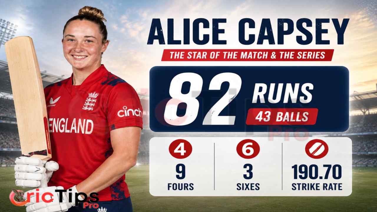 Alice Capsey scores 82 off 43 balls for England Women.