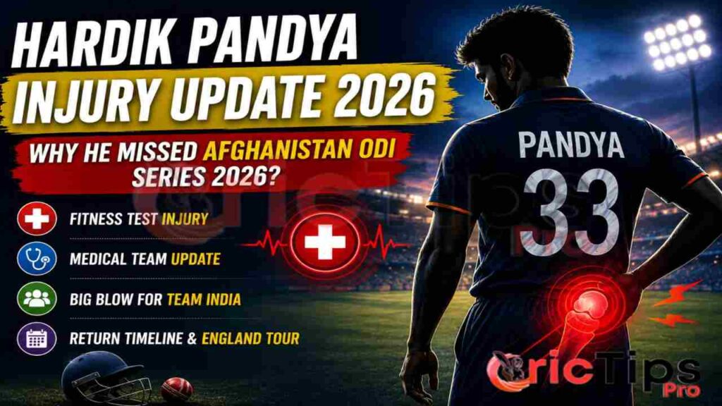 Hardik Pandya Injury Update 2026 thumbnail showing India's star all-rounder facing an injury setback before the Afghanistan ODI series.