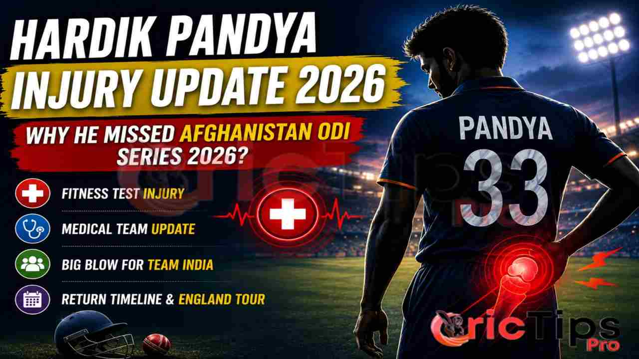 Hardik Pandya Injury Update 2026 thumbnail showing India's star all-rounder facing an injury setback before the Afghanistan ODI series.