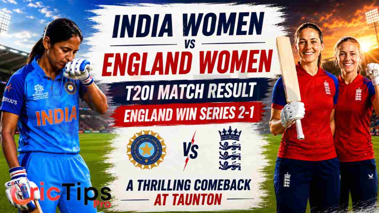 India Women vs England Women T20I Match Result showing England's 2-1 series win with Alice Capsey and Heather Knight leading the comeback.