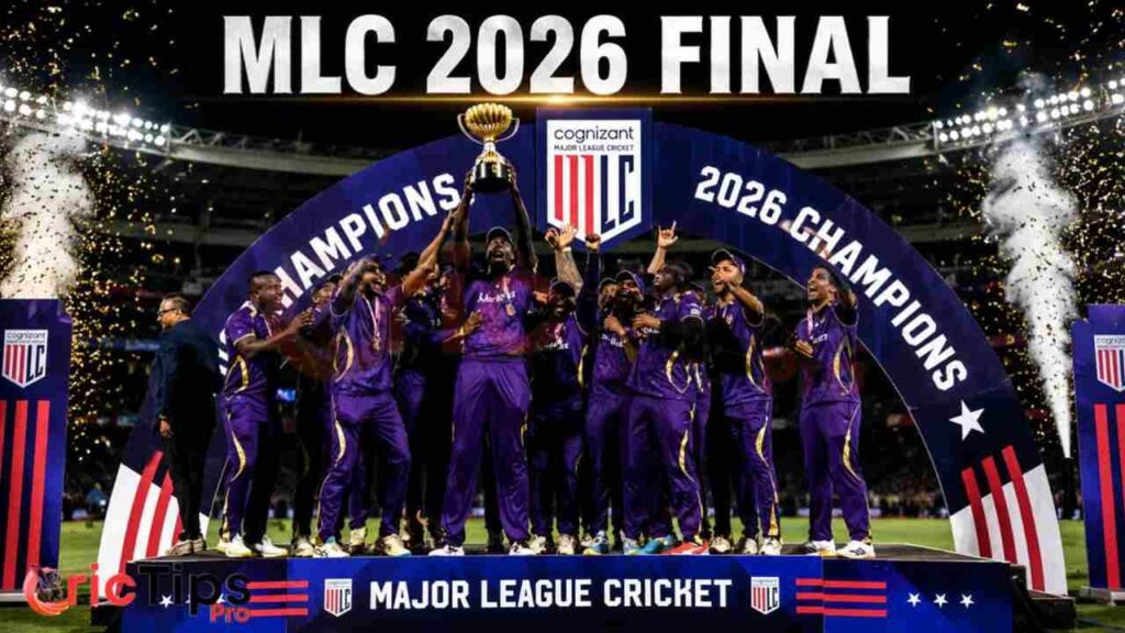 MLC 2026 Final champions Los Angeles Knight Riders celebrate their historic 1-run victory after defeating Washington Freedom to win the Major League Cricket title.