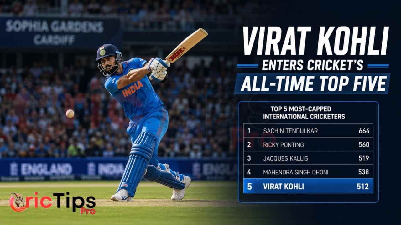 Virat Kohli enters the top five most-capped players in international cricket after surpassing Ricky Ponting with 561 international appearances.